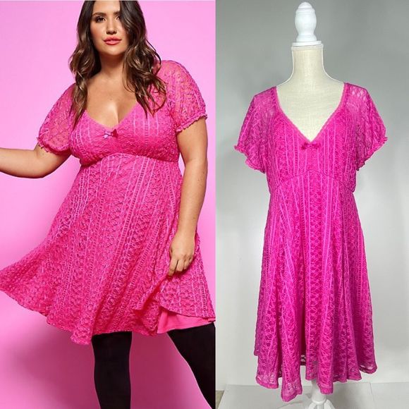 torrid Dresses & Skirts - TORRID x BETSEY JOHNSON FIT & FLARE PUFF SLEEVE MINI DRESS - PINK, size 1